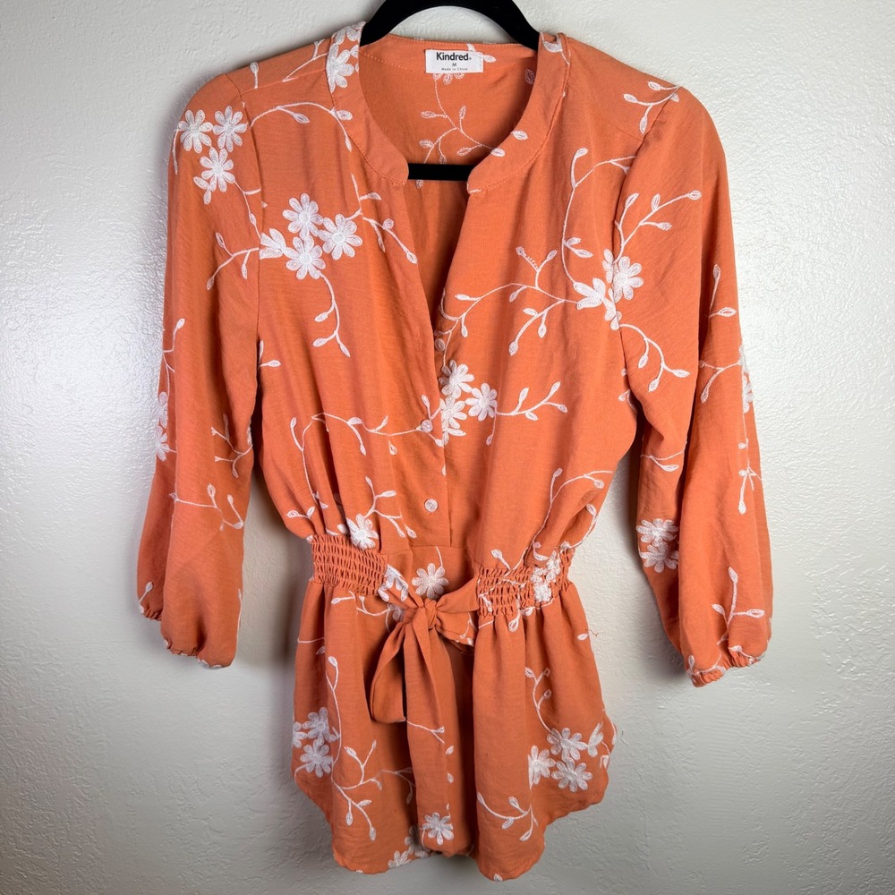 Kindred Women's M Floral Embroidered Peplum Blouse Boho Retro 90s Cottage